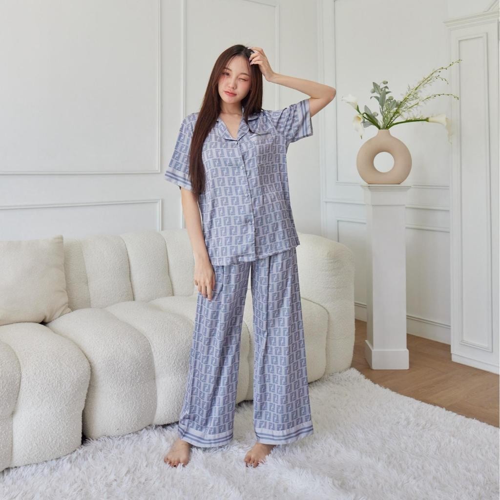 ชุดนอน Muslin Pajamas Silk Satin รุ่น Monogrey FF (N3034 T3034 P3034 L3034)