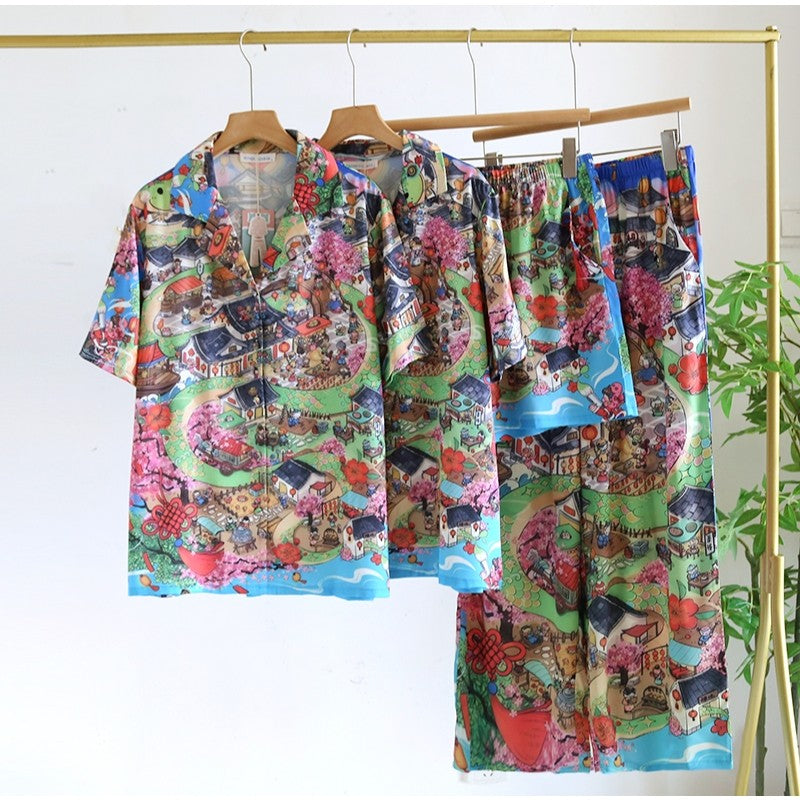 ชุดนอน Muslin pajamas Silk Satin รุ่น Festival Town (N5119 T5119) | ชุดนอนผู้หญิง