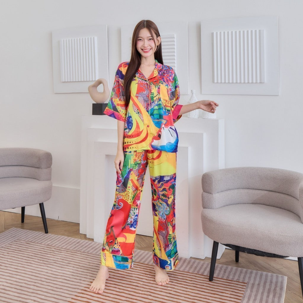 ชุดนอน Muslin Pajamas Silk Satin รุ่นLady face(W2077 V2077)|ชุดนอนผู้หญิง,ชุดนอนชุดเที่ยว