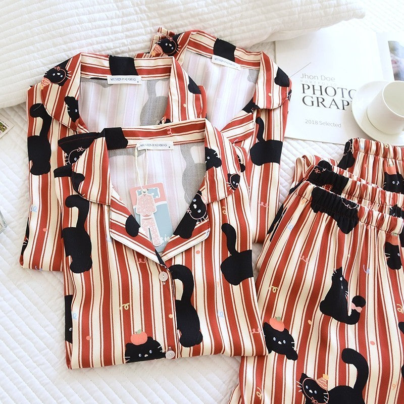 ชุดนอน Muslin Pajamas Organic bamboo รุ่น Black Cat (A1018 B1018 E1018)|ชุดนอนผู้หญิง