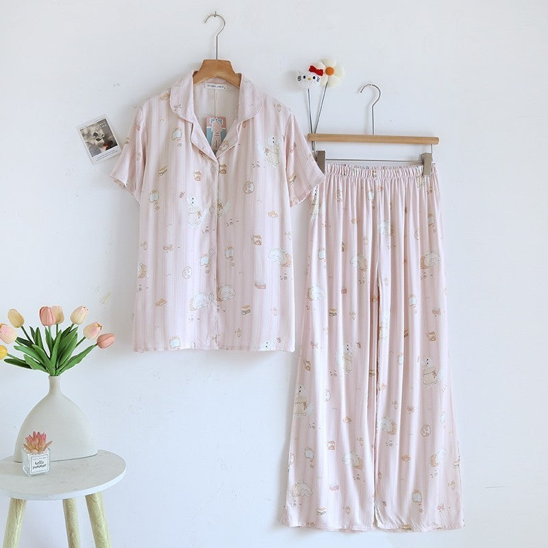 ชุดนอน Muslin Pajamas Organic bamboo รุ่นKitty Marshmallows(A1030 B1030 E1030)|ชุดนอนมีบรา