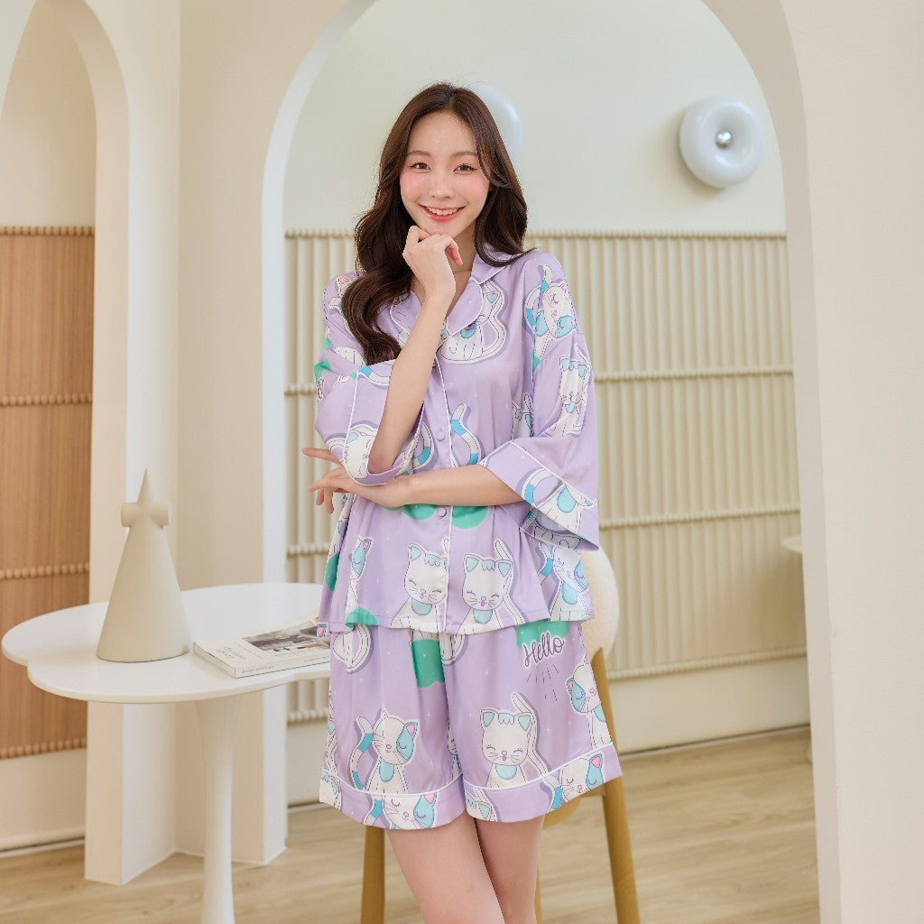 ชุดนอน Muslin Pajamas Silk Satin รุ่น (W2122 V2122 L2122 K2122)