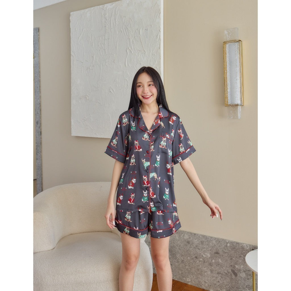 ชุดนอน Muslin Pajamas Collection Muslin Pet ผ้า Silk Satin รุ่น Heppy Holliday ( N3063 T3063 )