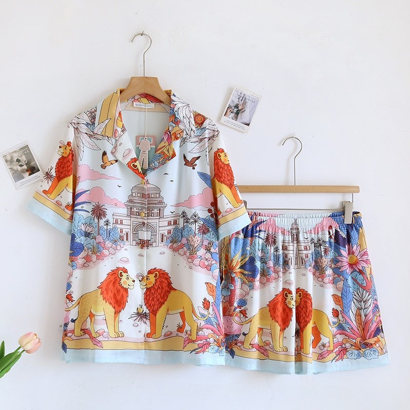 ชุดนอน Muslin Pajamas Silk Satin รุ่น Lion Lovers (N5120 T5120)|ชุดนอนผู้หญิง,ชุดนอนชุดเที่ยว