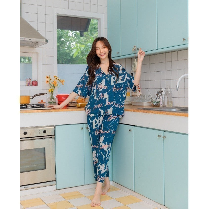 ชุดนอน Muslin Pajamas Organic Bamboo รุ่น Brand new พื้นกรม (G256) |ชุดนอนชุดเที่ยว,ชุดนอนผู้หญิง
