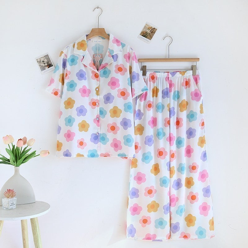 ชุดนอน Muslin Pajamas Silk Satin Support Bra รุ่นFloral Hues(N5096 T5096 K5096)ชุดนอนมีบราในตัว,ชุดนอนผู้หญิง