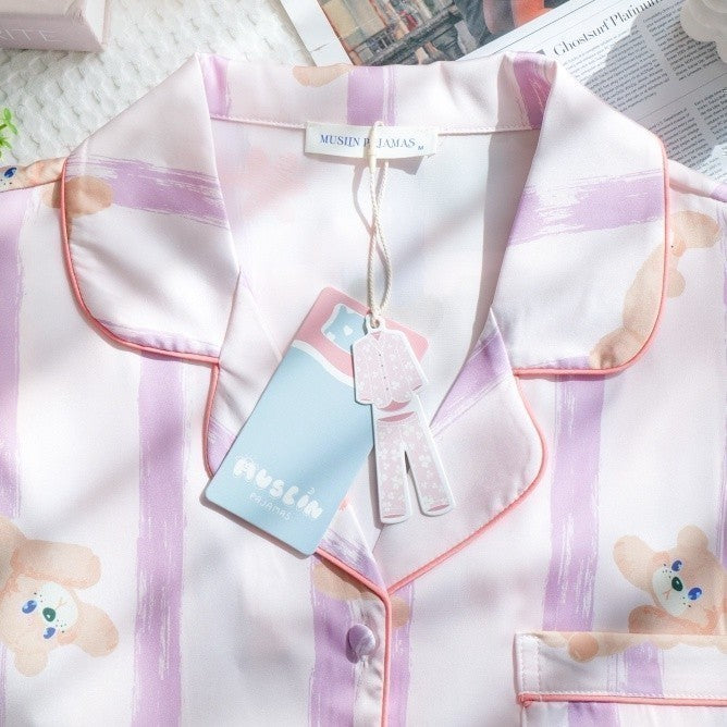 ชุดนอน Muslin Pajamas Silk Satin รุ่น BaBy Blue (P1251 T1251 P1252 T1252 )