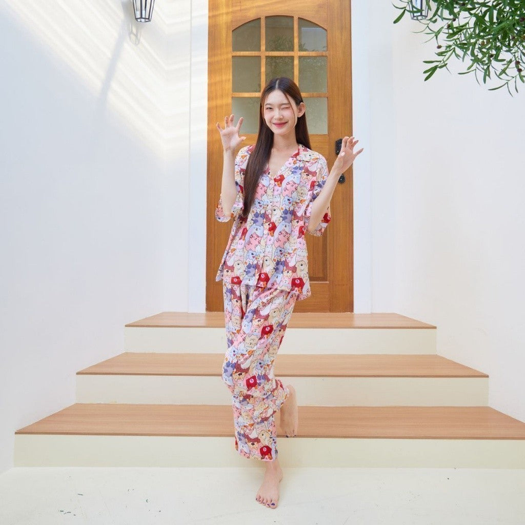 ชุดนอน Muslin Pajamas Organic bamboo (G328 G337) |ชุดนอนชุดเที่ยว,ชุดนอนผู้หญิง