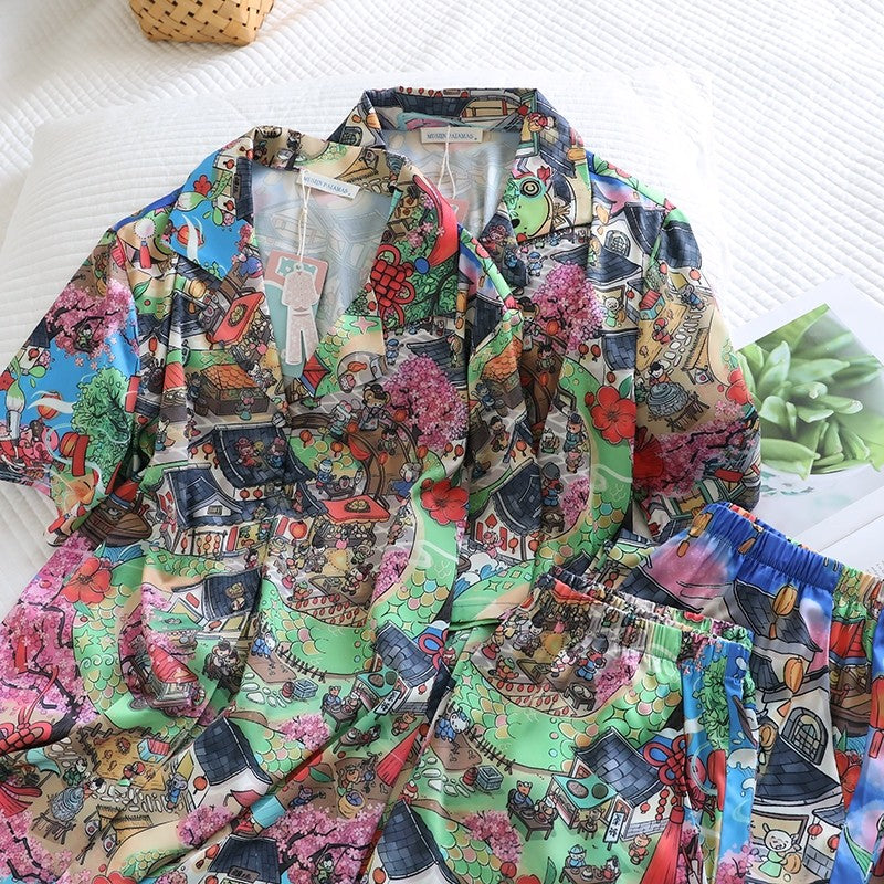 ชุดนอน Muslin pajamas Silk Satin รุ่น Festival Town (N5119 T5119) | ชุดนอนผู้หญิง