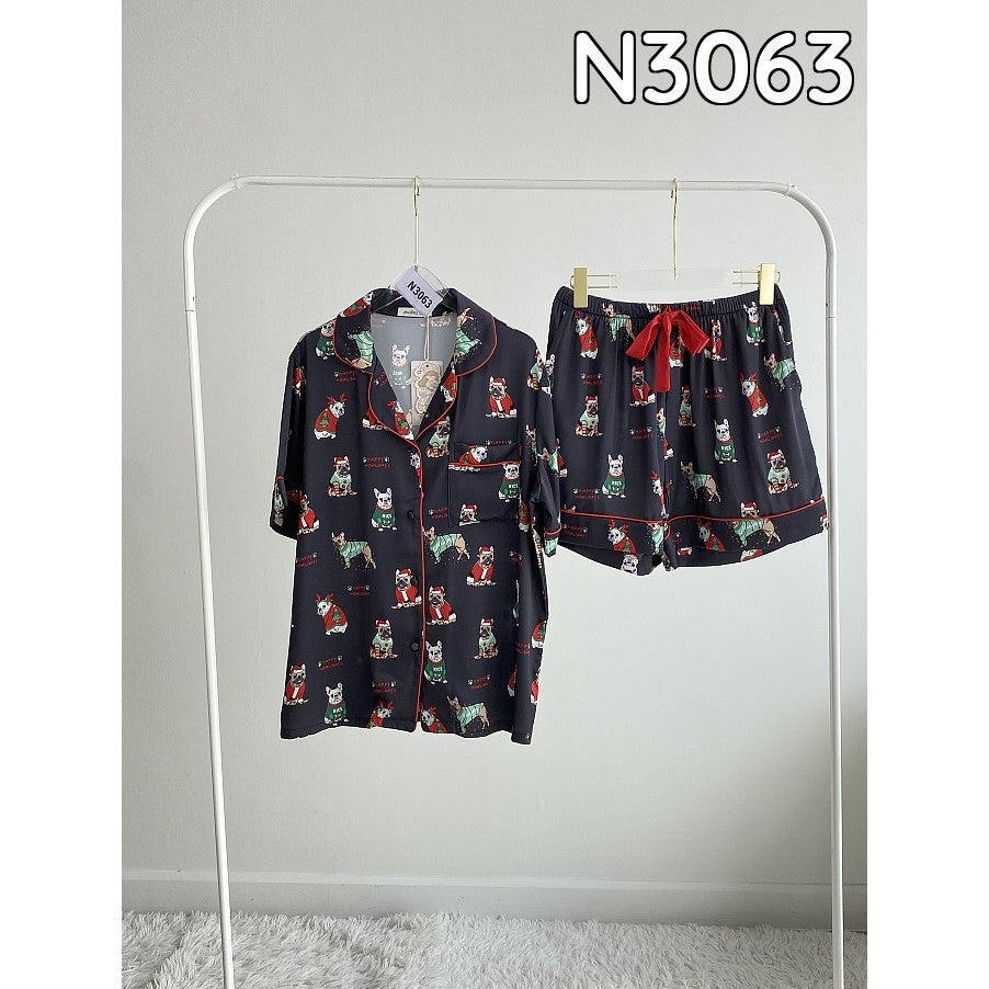 ชุดนอน Muslin Pajamas Collection Muslin Pet ผ้า Silk Satin รุ่น Heppy Holliday ( N3063 T3063 )