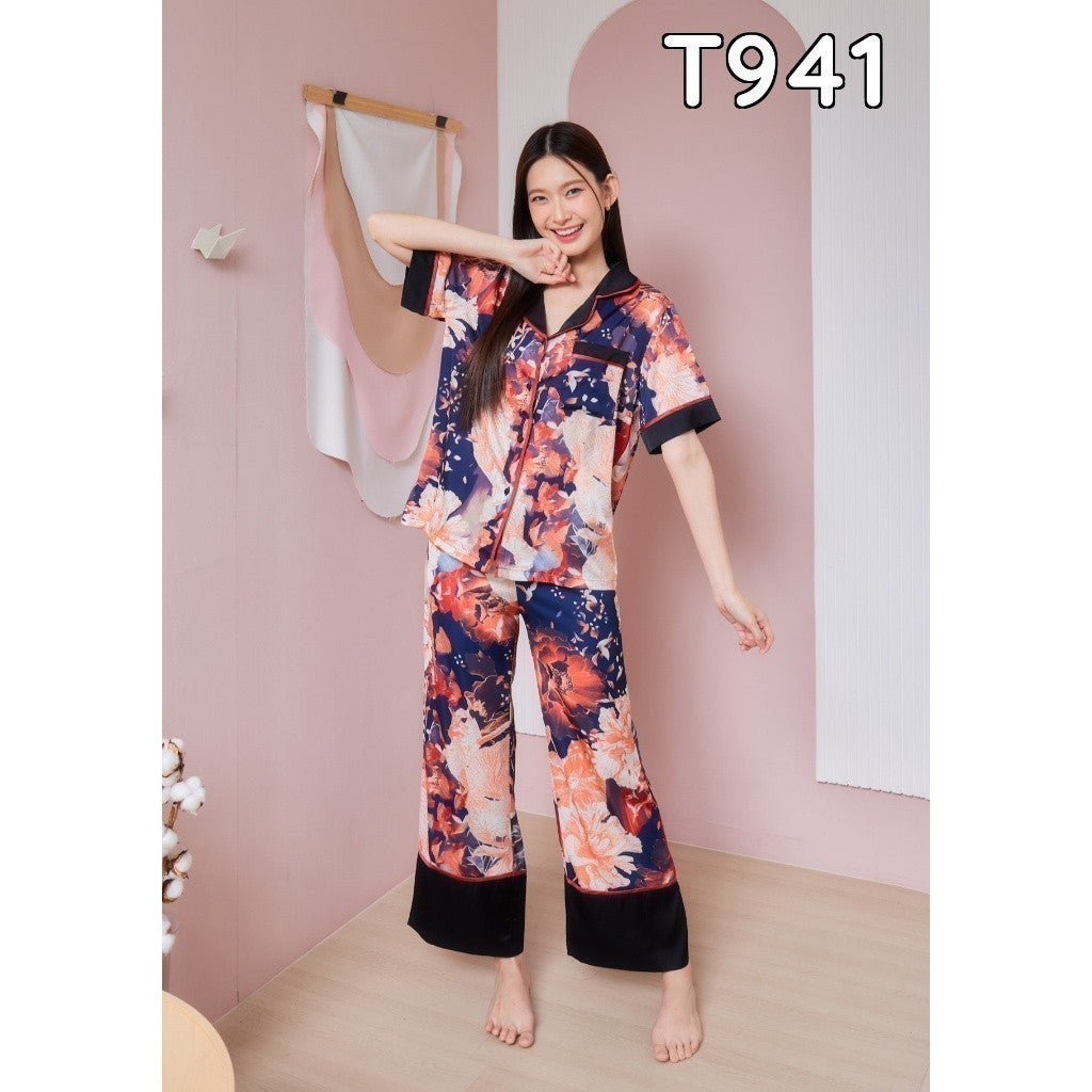 ชุดนอน Muslin Pajamas Silk Satin รุ่นEbony Tiger Lily (L941 N941 P941 T941)|ชุดนอนผู้หญิง,ชุดนอนชุดเที่ยว