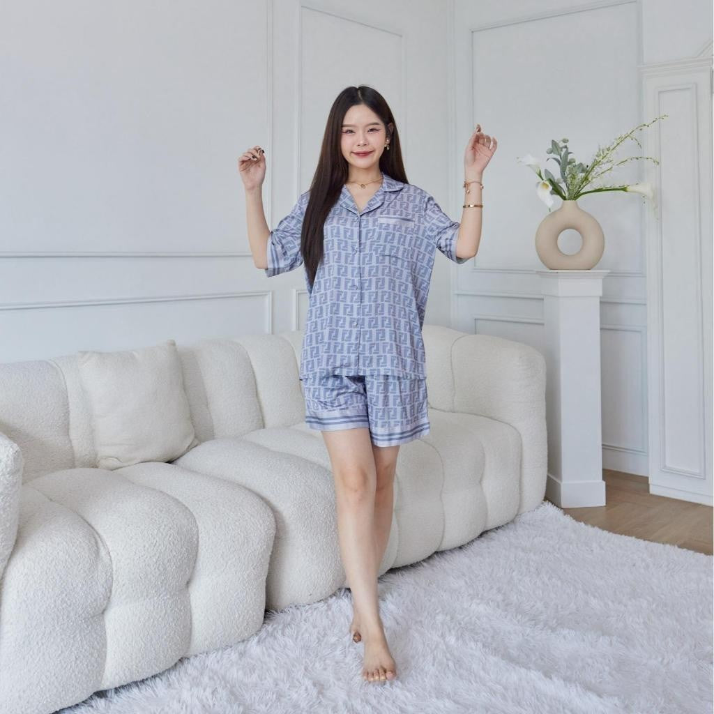 ชุดนอน Muslin Pajamas Silk Satin รุ่น Monogrey FF (N3034 T3034 P3034 L3034)