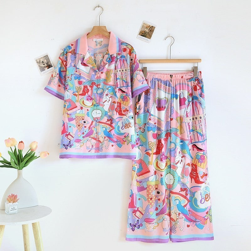 ชุดนอน Muslin Pajamas Silk Satin รุ่นสื่อรักกับโลกแฟชั่น (N5108 T5108)