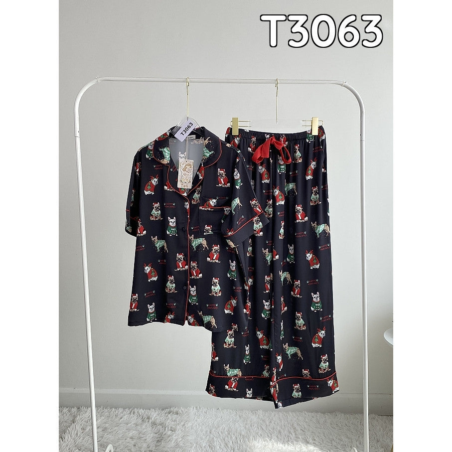 ชุดนอน Muslin Pajamas Collection Muslin Pet ผ้า Silk Satin รุ่น Heppy Holliday ( N3063 T3063 )