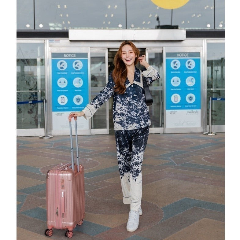 ชุดนอน Muslin Pajamas Silk Satin รุ่นเมฆขาวดำ(P829)|ชุดนอนผู้หญิง,ชุดนอนชุดเที่ยว