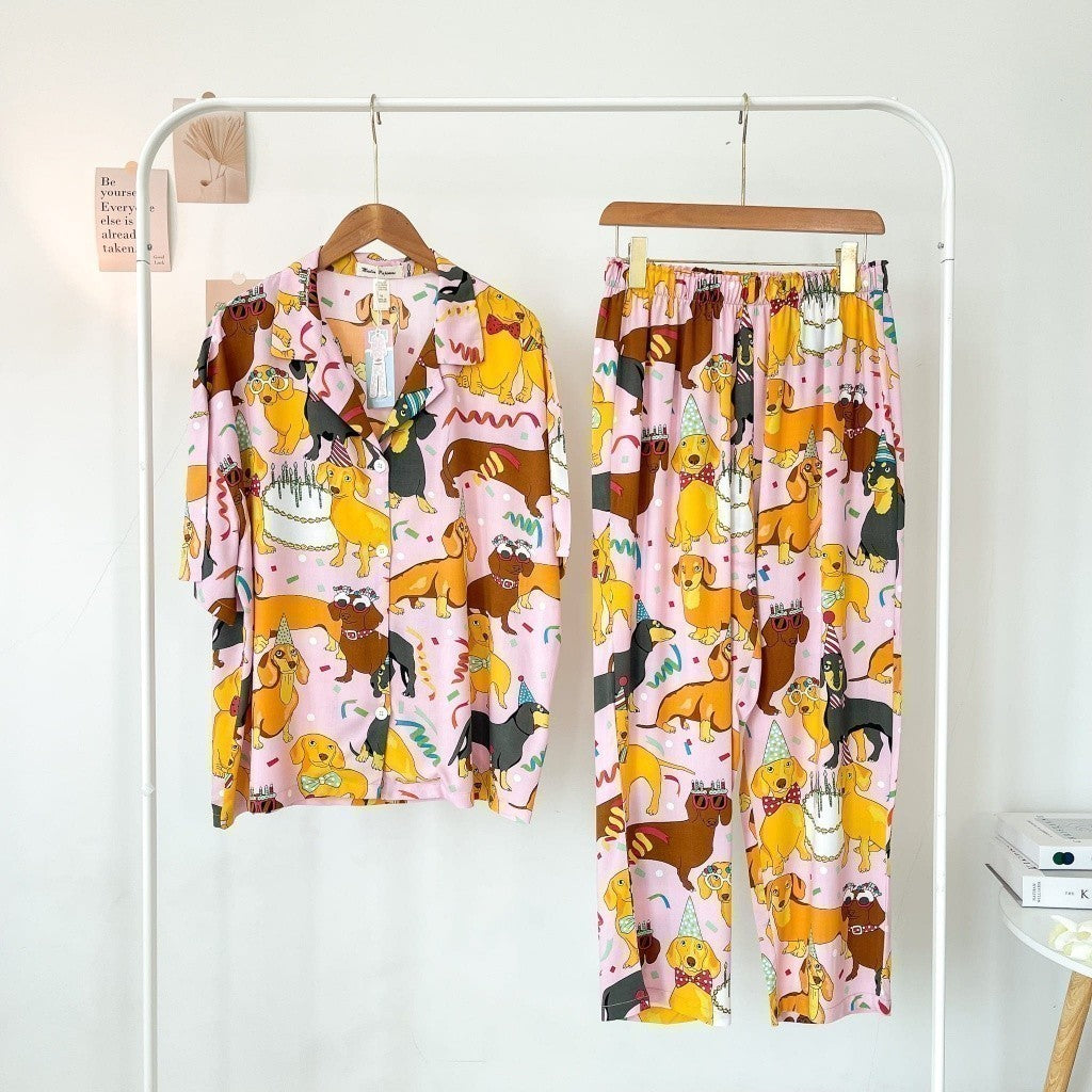 ชุดนอน Muslin Pajamas Organic bamboo รุ่น Dog Happy(A417 G417)|ชุดนอนชุดเที่ยว,ชุดนอนผู้หญิง