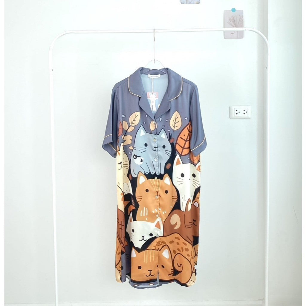 ชุดนอน Muslin Pajamas Collection Muslin Petรุ่นPewter Kitten(N2001 T2001 K2001 L2001)|ชุดนอนผู้หญิง