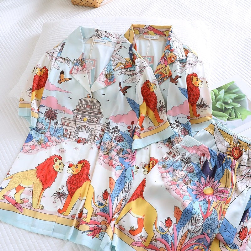 ชุดนอน Muslin Pajamas Silk Satin รุ่น Lion Lovers (N5120 T5120)|ชุดนอนผู้หญิง,ชุดนอนชุดเที่ยว