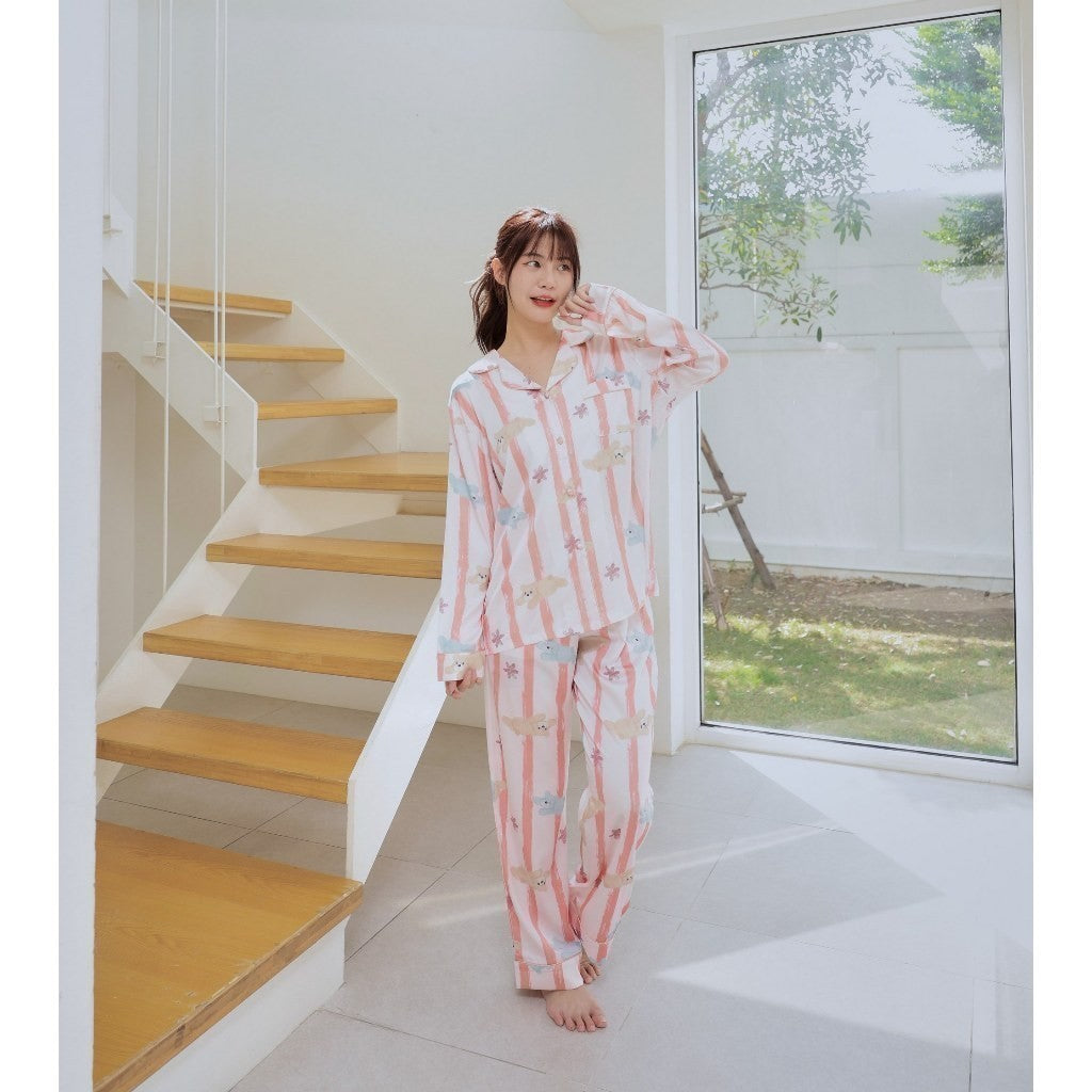 ชุดนอน Muslin Pajamas Silk Satin รุ่น BaBy Blue (P1251 T1251 P1252 T1252 )