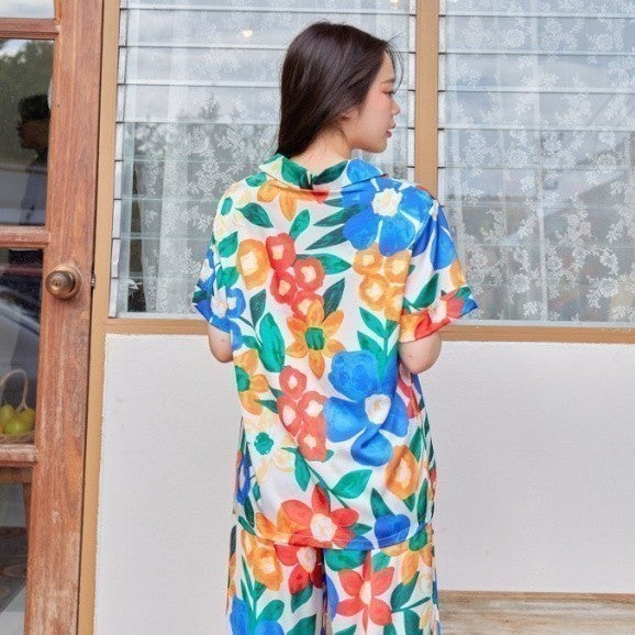 ชุดนอน Muslin Pajamas Silk Satin รุ่นดอกไม้หลากสี( K1101 L1101 N1101 R1101 T1101)|ชุดนอนผู้หญิง,ชุดนอนสายเดี่ยว