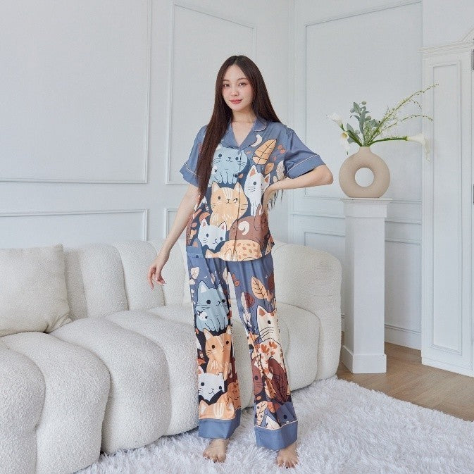 ชุดนอน Muslin Pajamas Collection Muslin Petรุ่นPewter Kitten(N2001 T2001 K2001 L2001)|ชุดนอนผู้หญิง