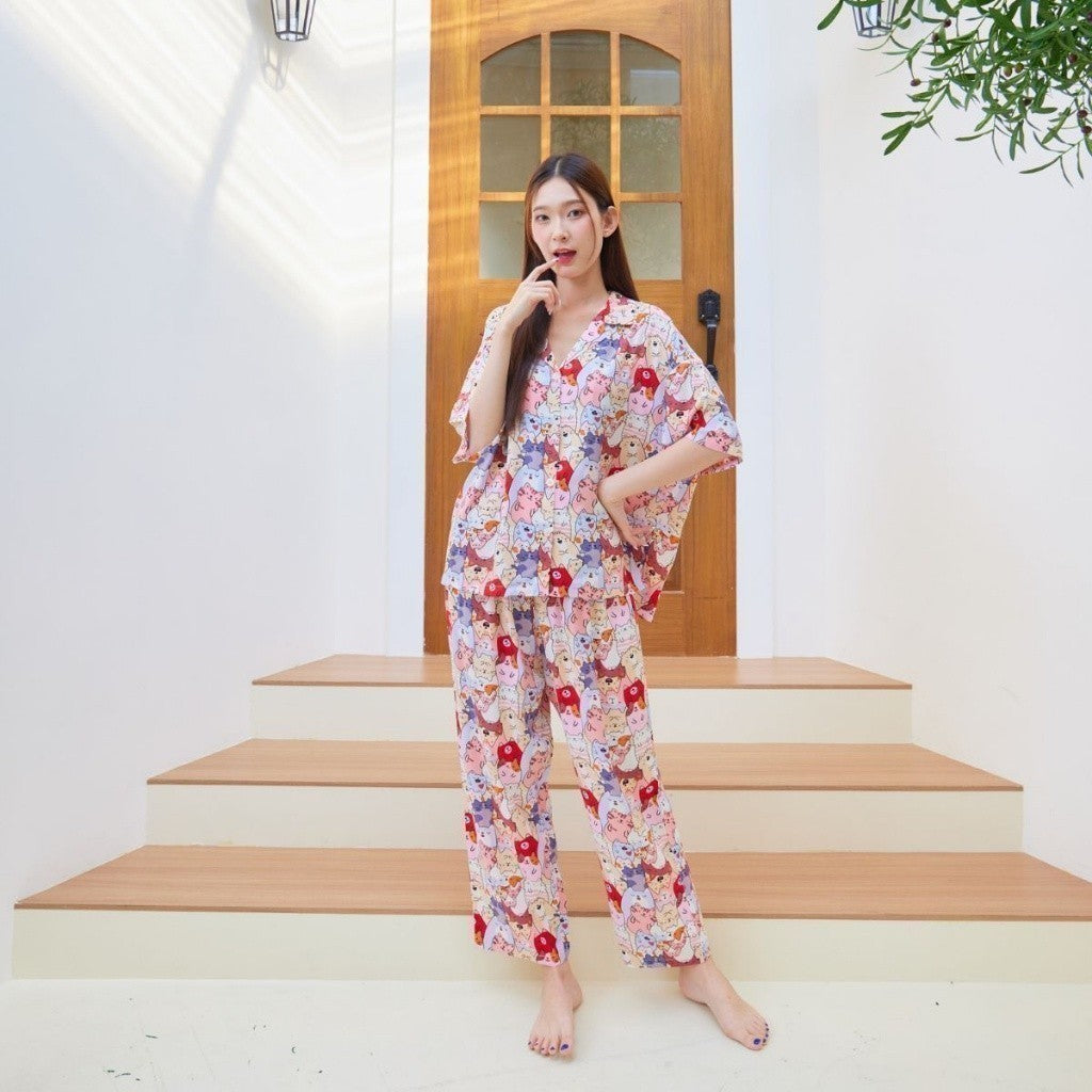 ชุดนอน Muslin Pajamas Organic bamboo (G328 G337) |ชุดนอนชุดเที่ยว,ชุดนอนผู้หญิง