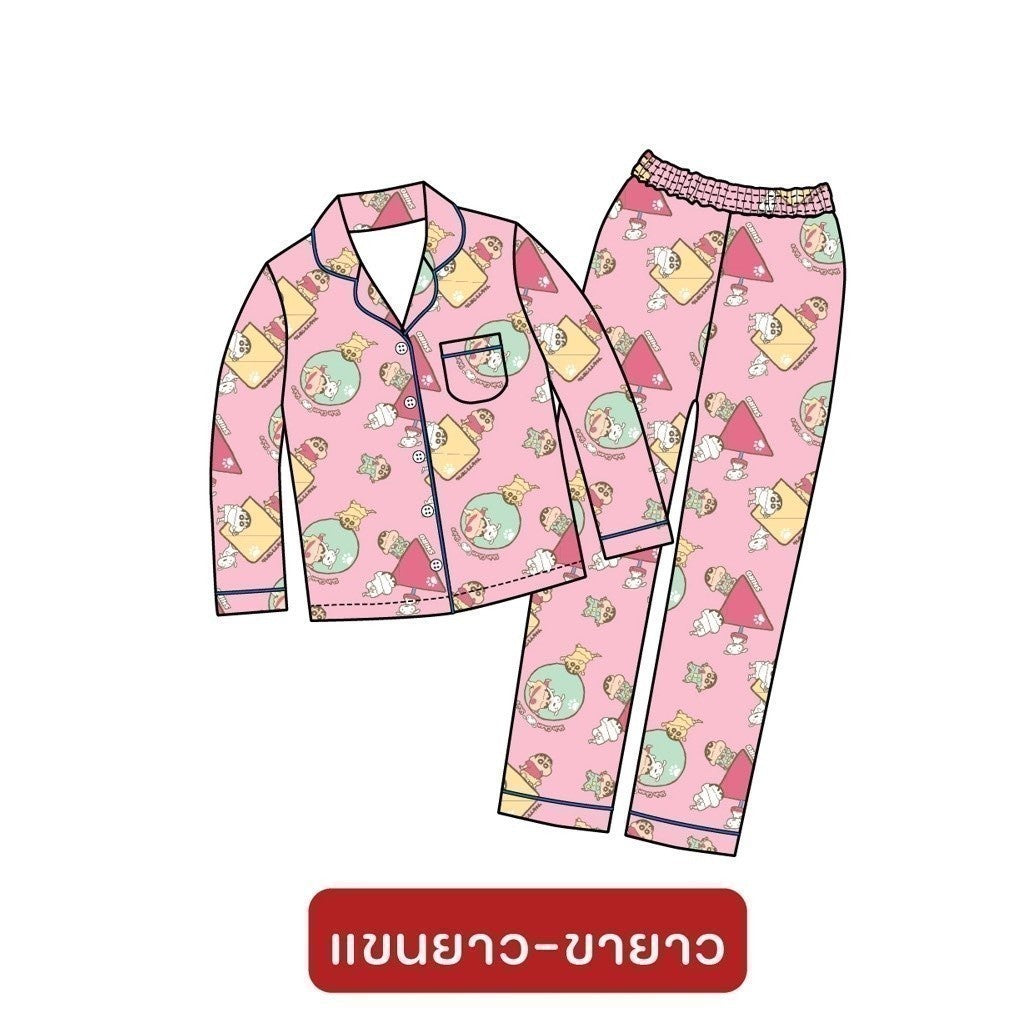 ชุดนอน 𝐂𝐑𝐀𝐘𝐎𝐍 𝐒𝐇𝐈𝐍𝐂𝐇𝐀𝐍 ลิขสิทธิ์แท้แบรนด์ PAJARA ผ้า cotton satin เด็ก M30 M31 M32 M33 M34 M35