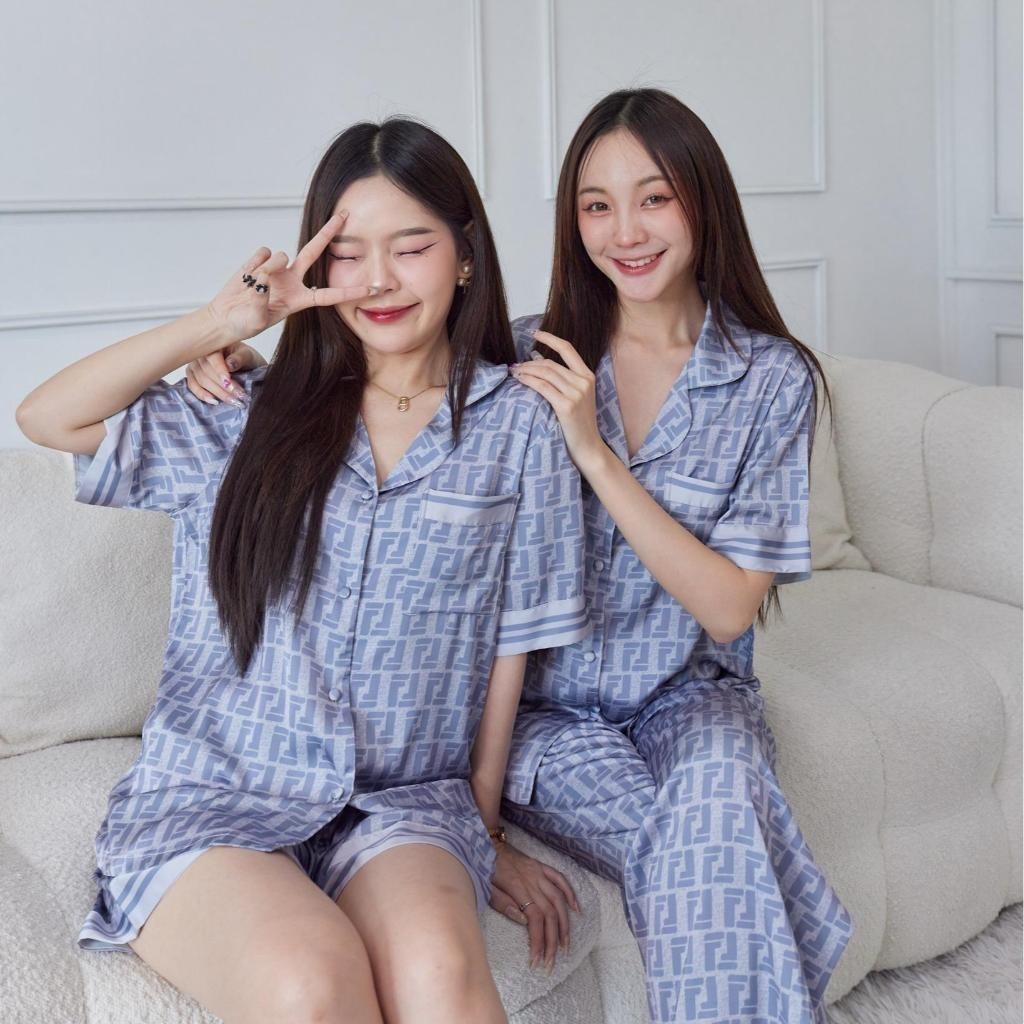ชุดนอน Muslin Pajamas Silk Satin รุ่น Monogrey FF (N3034 T3034 P3034 L3034)