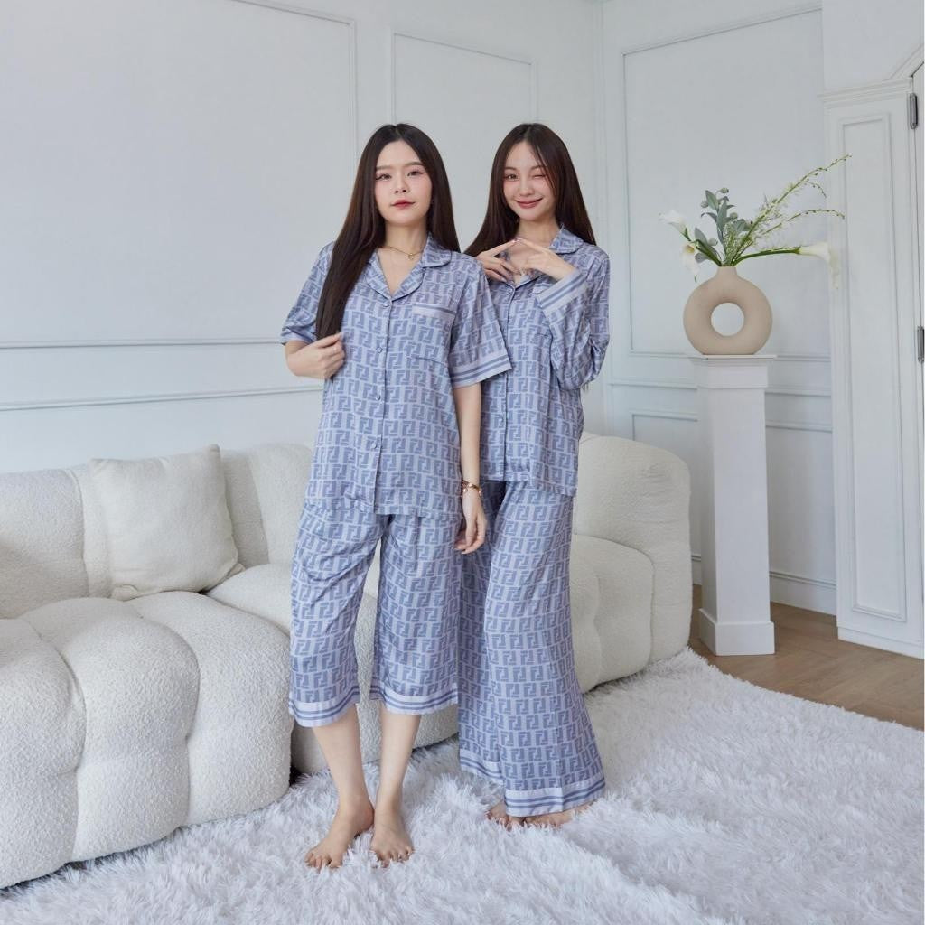 ชุดนอน Muslin Pajamas Silk Satin รุ่น Monogrey FF (N3034 T3034 P3034 L3034)