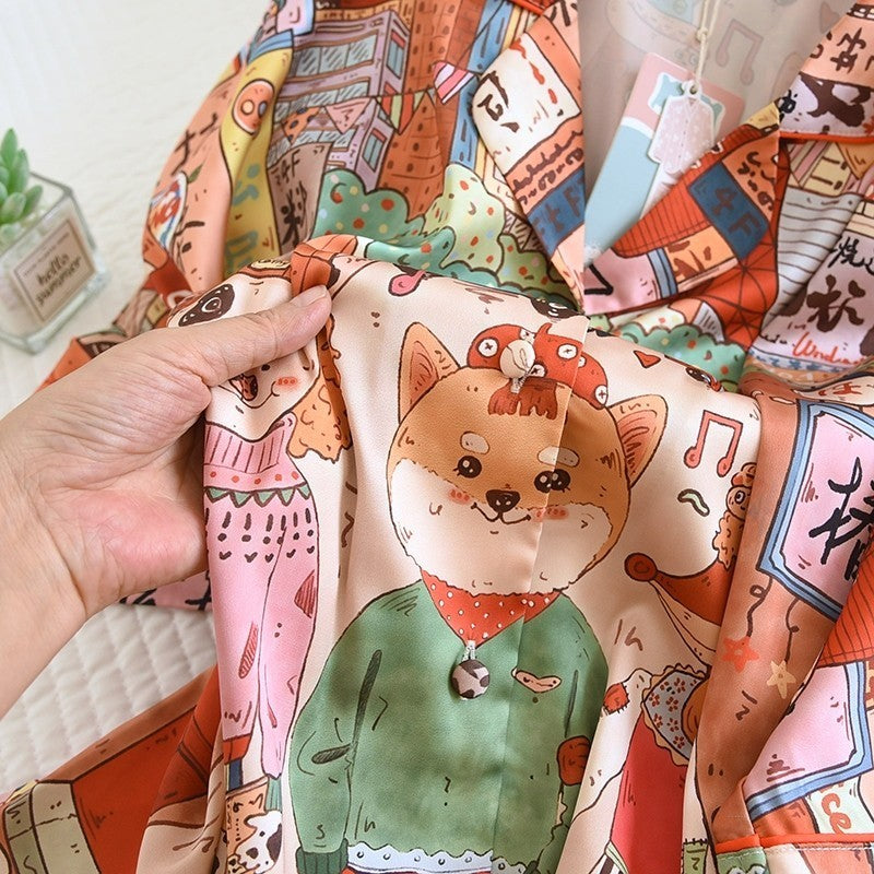 ชุดนอน Muslin Pajamas Silk Satin รุ่น Anime Street Dreams (W2123 V2123 L2123) | ชุดนอนชุดเที่ยว