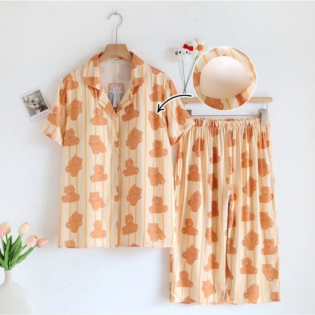 ชุดนอน Muslin Pajamas Organic bamboo รุ่นAmber Bears(A1032 B1032 E1032)|ชุดนอนมีบรา,ชุดนอนผู้หญิง