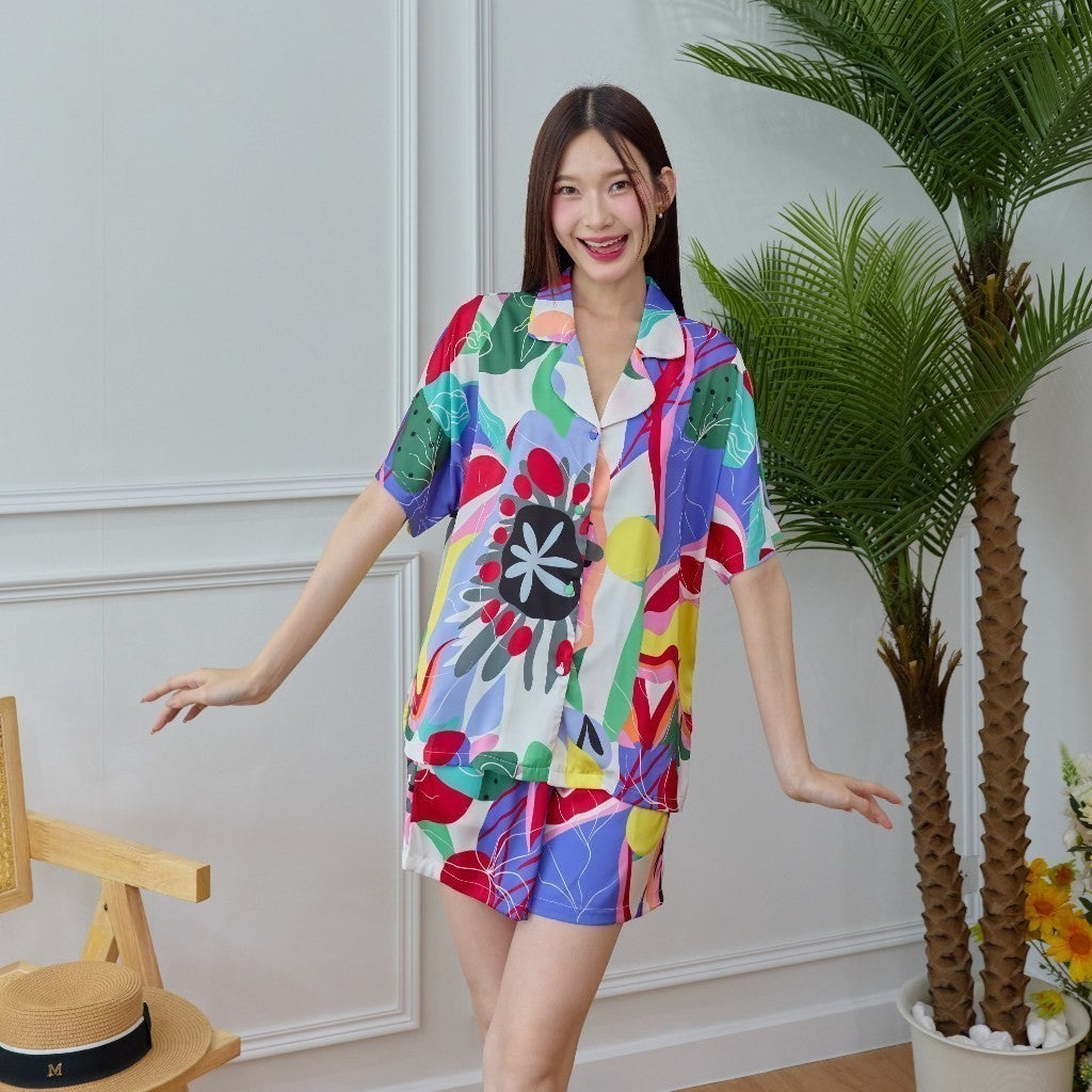 ชุดนอน Muslin Pajamas Silk Satin รุ่น Summer Tropic (N3087 L3087 T3087 P3087)
