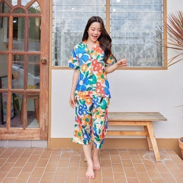 ชุดนอน Muslin Pajamas Silk Satin รุ่นดอกไม้หลากสี( K1101 L1101 N1101 R1101 T1101)|ชุดนอนผู้หญิง,ชุดนอนสายเดี่ยว