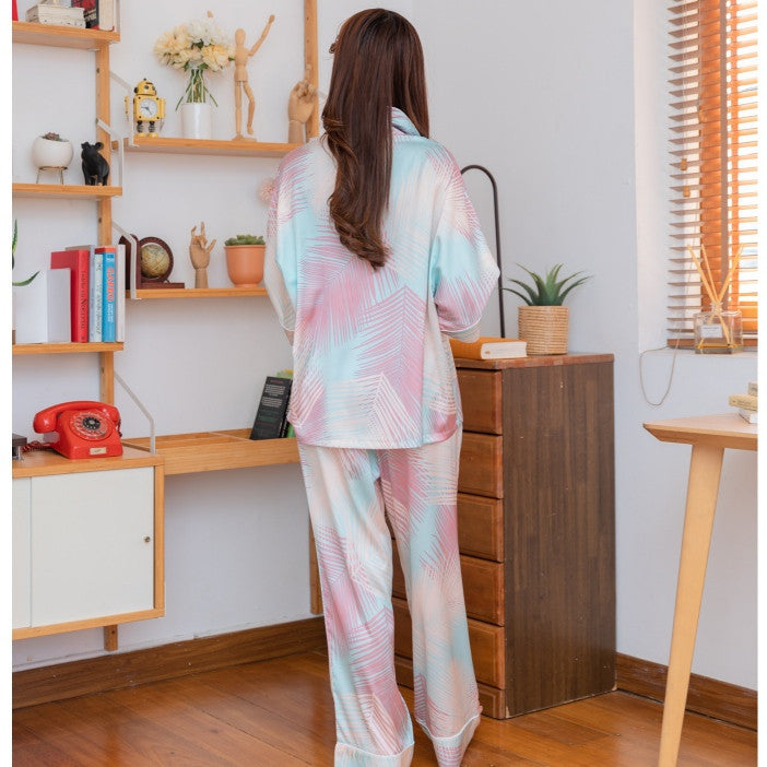 ชุดนอน Muslin Pajamas Silk Satin รุ่นลายมะพร้าว สีพาสเทล ( V320 )|ชุดนอนผู้หญิง,ชุดนอนชุดเที่ยว