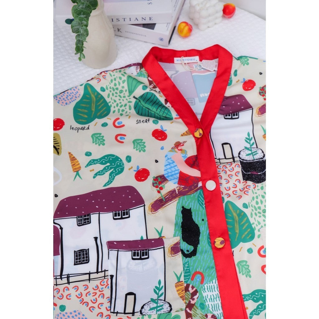 ชุดนอนMuslin Pajamas Silk Satin รุ่น Red Village (N9798 T9798 L798) | ชุดนอนผู้หญิง,ชุดนอนชุดเที่ยว