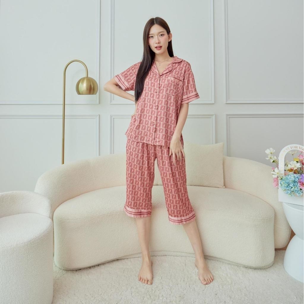 ชุดนอน Muslin Pajamas Silk Satin( รุ่น Monogram FF N3023 T3023 P3023 L3023 )