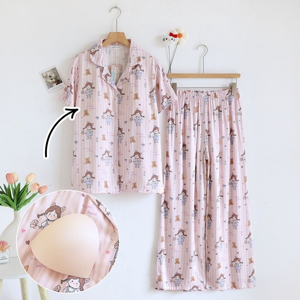 ชุดนอน Muslin Pajamas Organic bamboo รุ่น Lallaby Dolls(A1029 B1029 E1029)|ชุดนอนมีบรา,ชุดนอนผู้หญิง