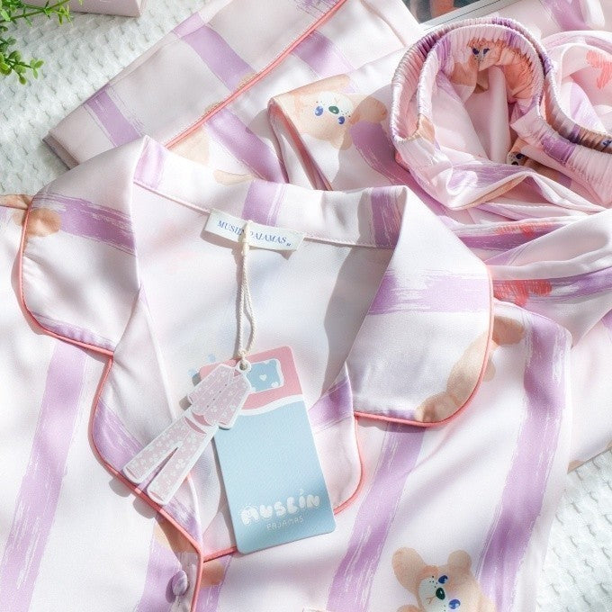 ชุดนอน Muslin Pajamas Silk Satin รุ่น BaBy Blue (P1251 T1251 P1252 T1252 )