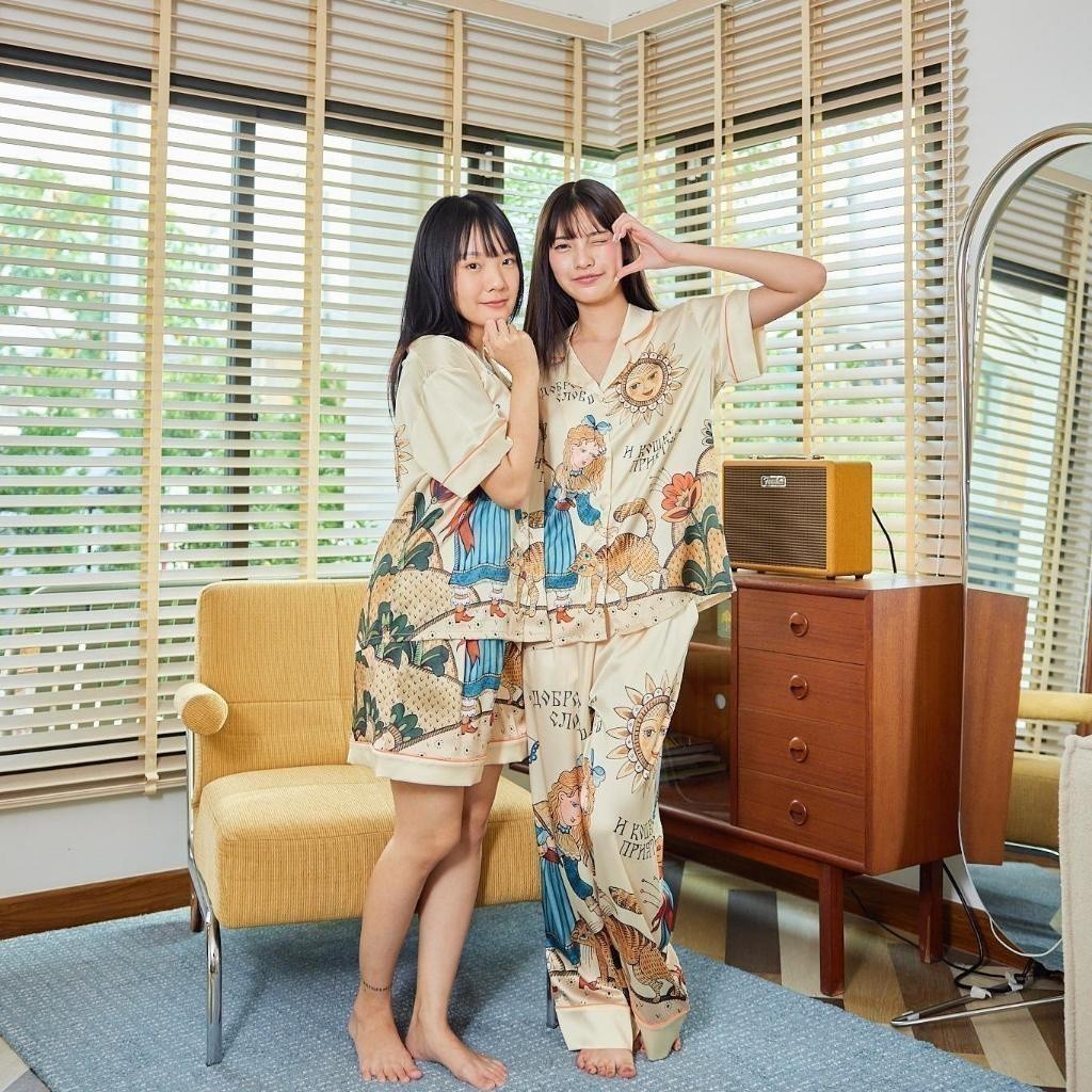 ชุดนอน Muslin Pajamas Silk Satin( รุ่น Sunny Kitty N2016 T2016 )