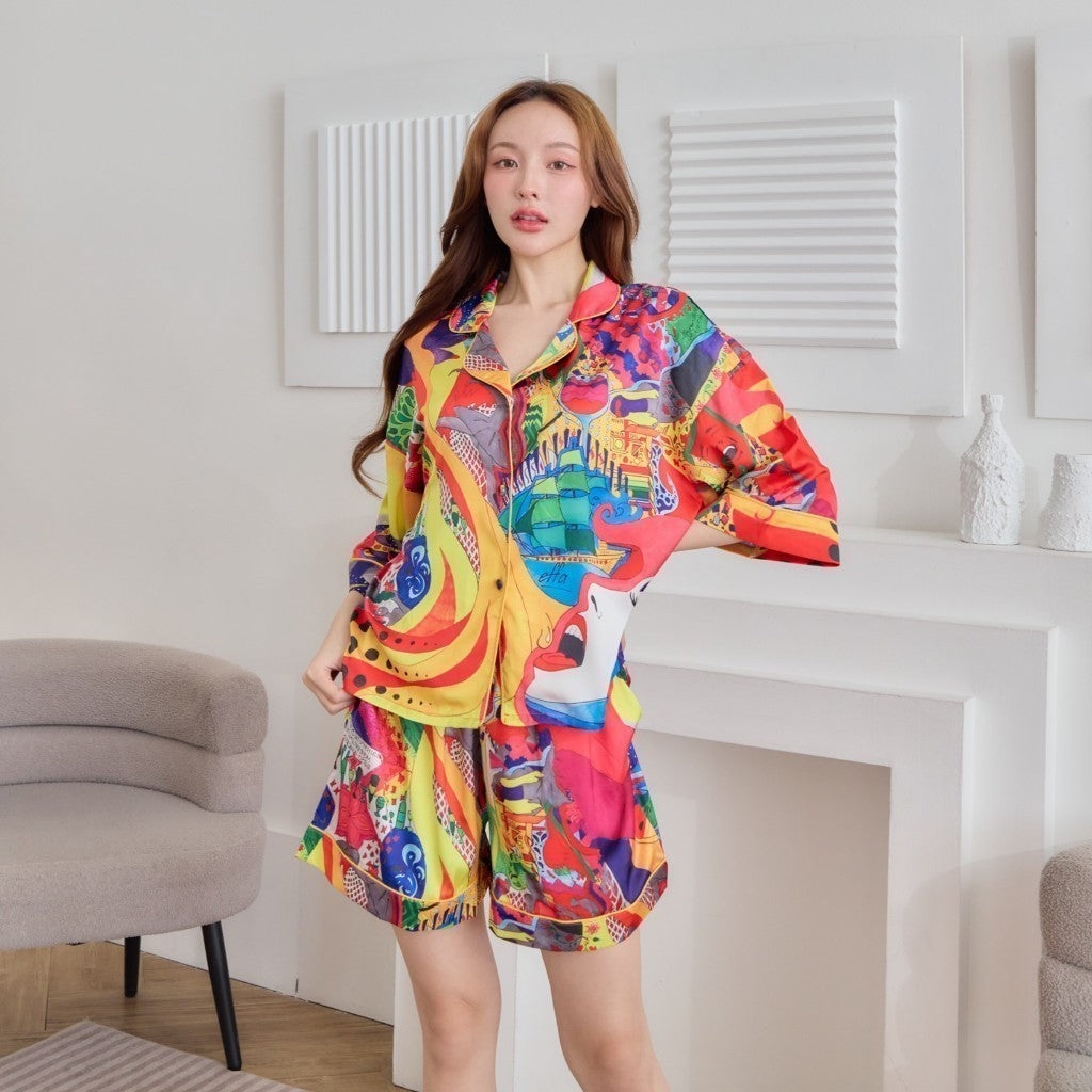 ชุดนอน Muslin Pajamas Silk Satin รุ่นLady face(W2077 V2077)|ชุดนอนผู้หญิง,ชุดนอนชุดเที่ยว