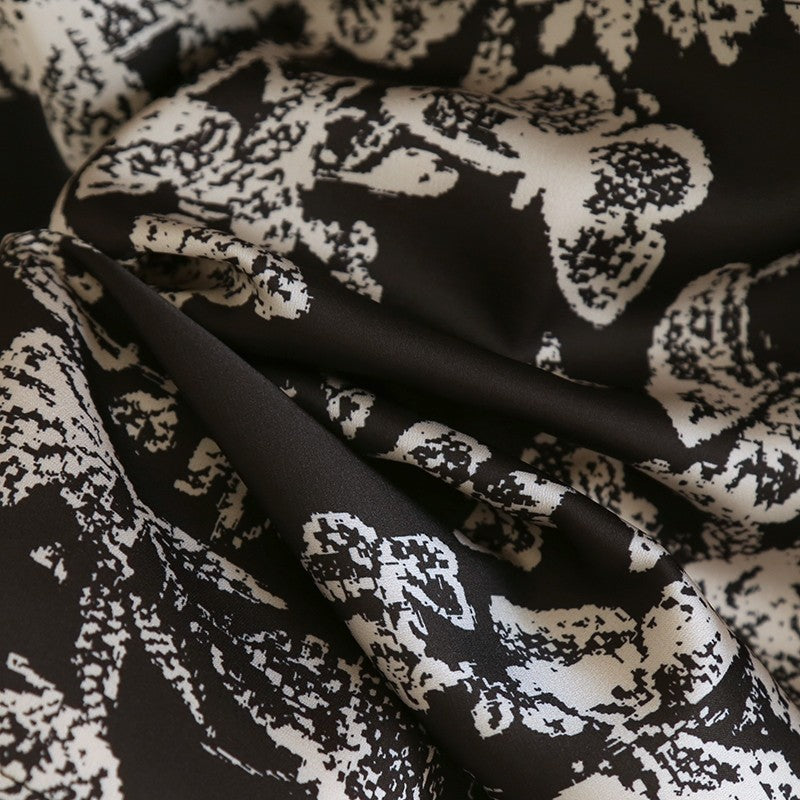 ชุดนอน Muslin Pajamas Silk Satin รุ่น Black Hawaiian (N5006 L5006 T5006 P5006) | ชุดนอนชุดเที่ยว