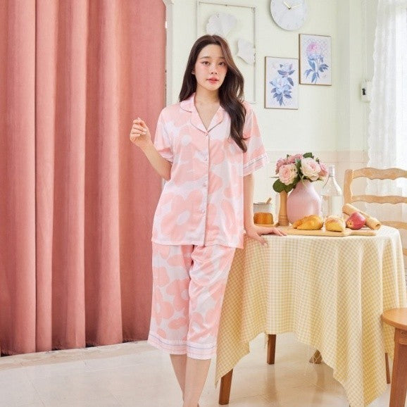 ชุดนอน Muslin Pajamas Silk Satini รุ่น Flower (1016 1017) | ชุดนอนชุดเที่ยว,ชุดนอนผู้หญิง