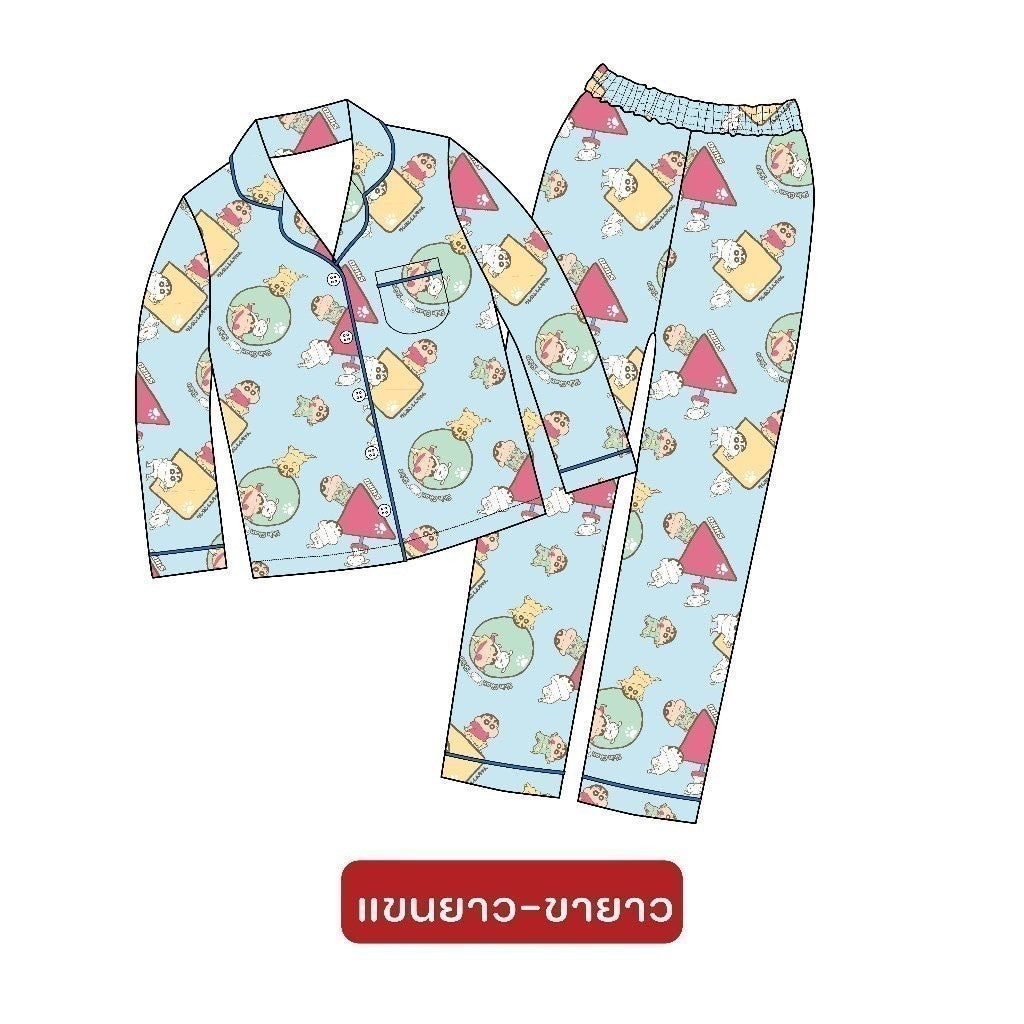 ชุดนอน 𝐂𝐑𝐀𝐘𝐎𝐍 𝐒𝐇𝐈𝐍𝐂𝐇𝐀𝐍 ลิขสิทธิ์แท้แบรนด์ PAJARA ผ้า cotton satin เด็ก M30 M31 M32 M33 M34 M35