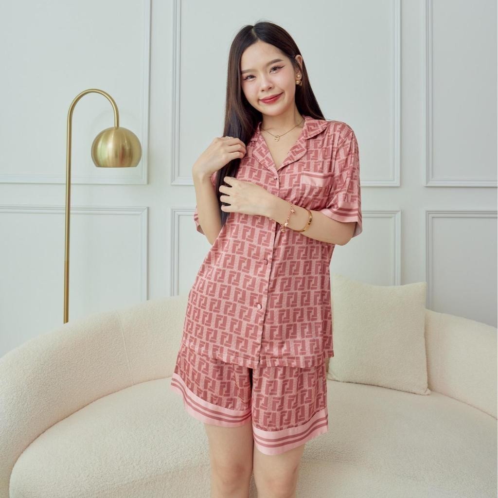 ชุดนอน Muslin Pajamas Silk Satin( รุ่น Monogram FF N3023 T3023 P3023 L3023 )