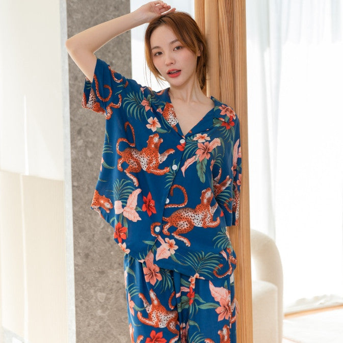 ชุดนอน Muslin Pajamas Organic bamboo รุ่น ดอกกุหลาบแดง กล้วยไม้ (G363 A363)|ชุดนอชุดเที่ยว,ชุดนอนผู้หญิง