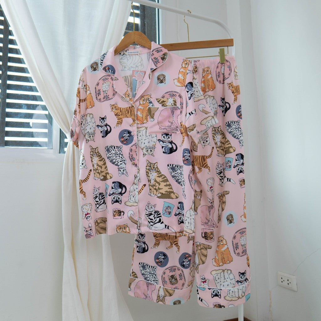ชุดนอนMuslin Pajamas Collection Muslin Pet รุ่นแมวชมพู (N1133 T1133 K1133 L1133) | ชุดนอนผู้หญิง