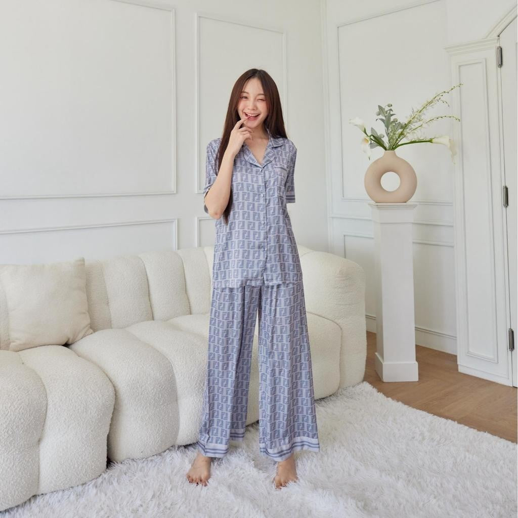 ชุดนอน Muslin Pajamas Silk Satin รุ่น Monogrey FF (N3034 T3034 P3034 L3034)