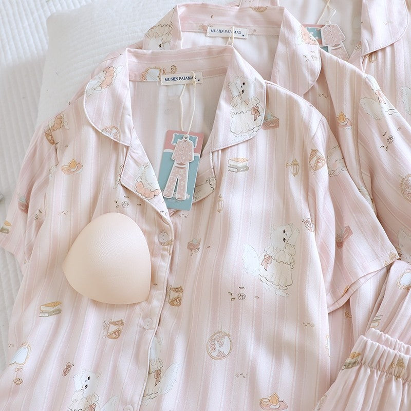 ชุดนอน Muslin Pajamas Organic bamboo รุ่นKitty Marshmallows(A1030 B1030 E1030)|ชุดนอนมีบรา