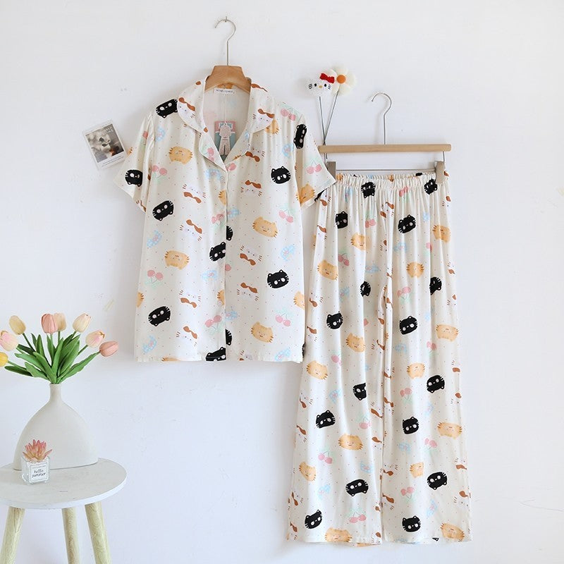 ชุดนอน Muslin pajamas Organic bamboo รุ่นKawaii Cats (A1028 B1028 E1028)|ชุดนอนมีบรา,ชุดนอนผู้หญิง