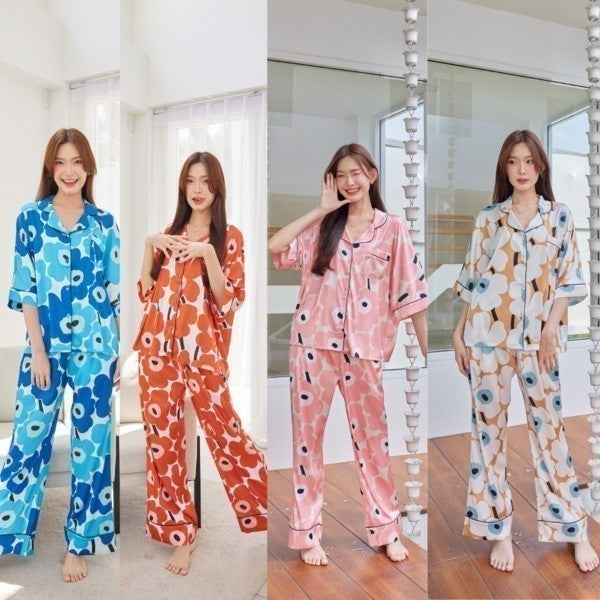 ชุดนอน Muslin Pajamas Silk Satin ( V1085 V1086 V1087 V1088 )